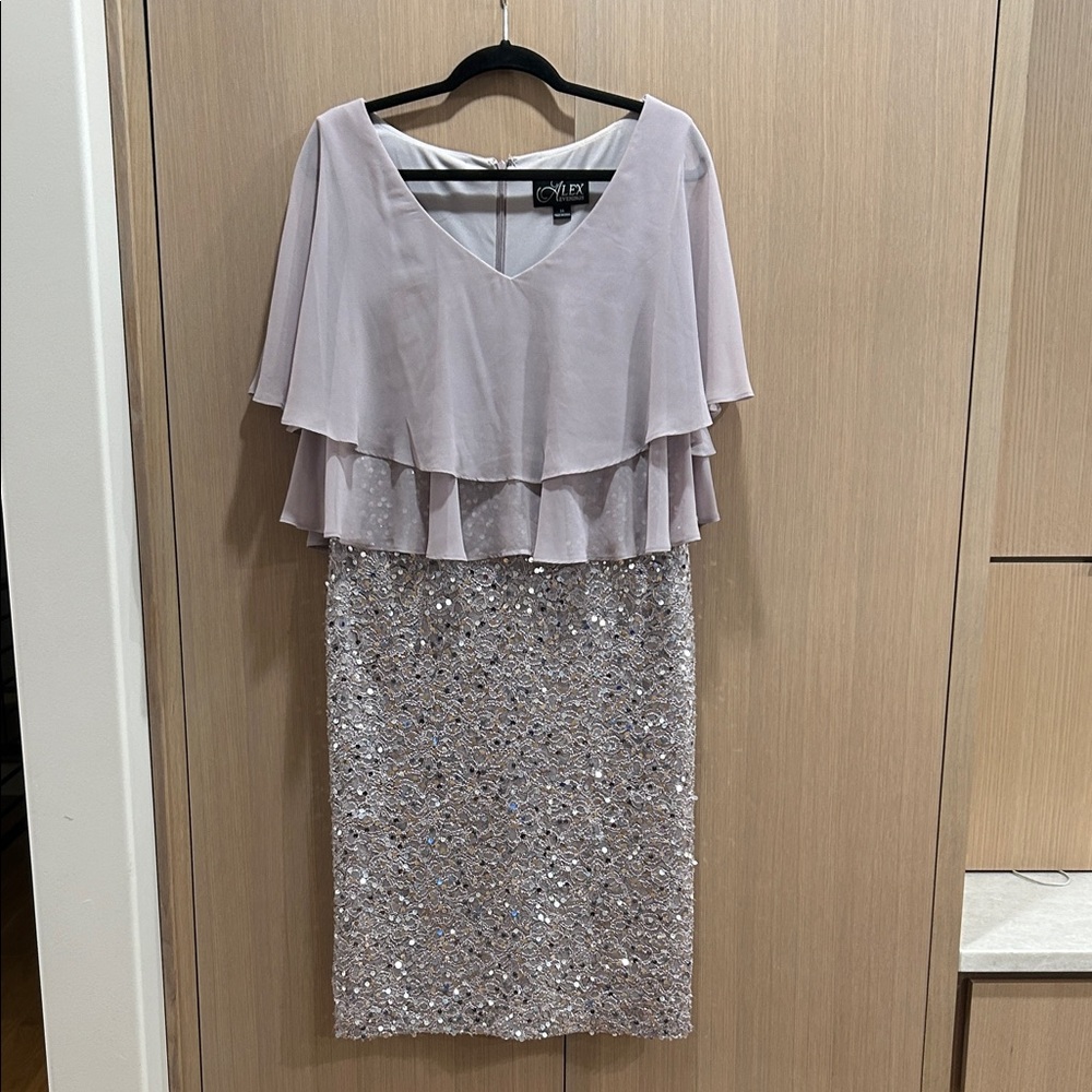 Alex Evenings Lavender/Grey and Silver Layered Dress